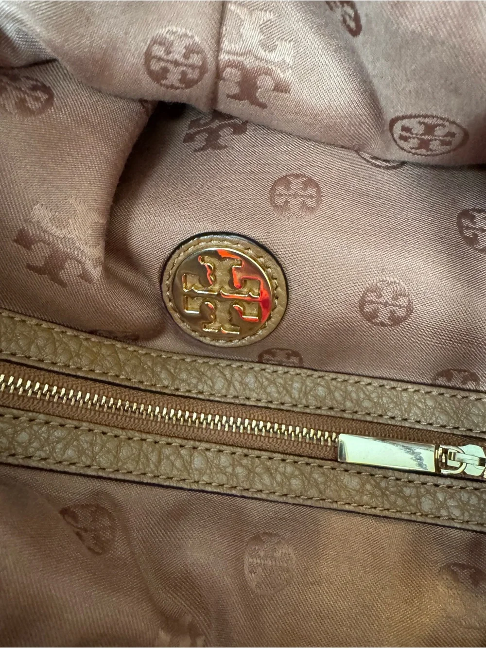 Tory Burch Tan Whipstitch Leather Shoulder Bag with Chain Straps